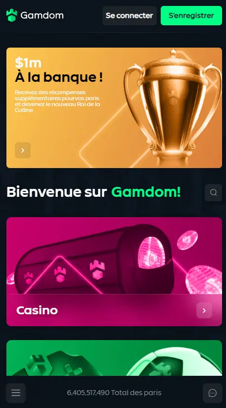 Interfaccia utente dell'app e interfaccia GAMDOM CASINO
